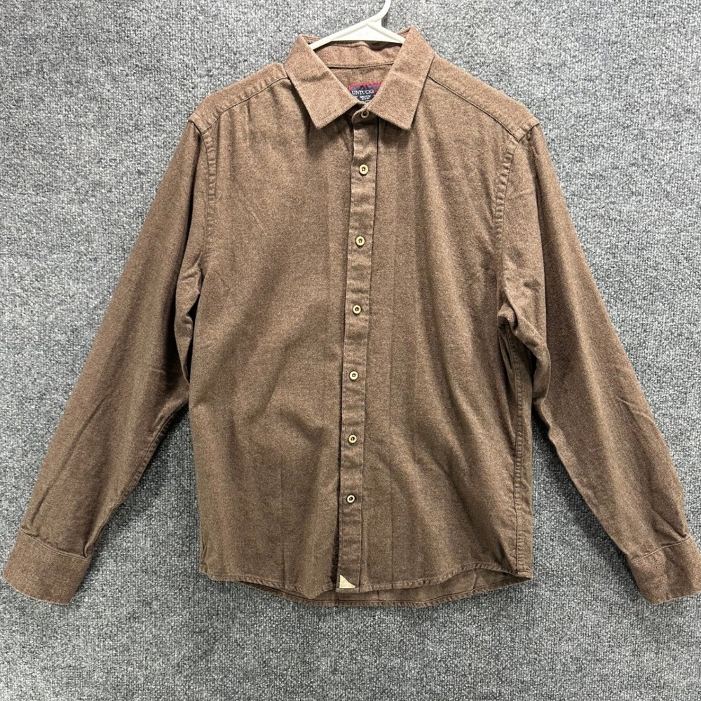 UNTUCKit Mens Medium Slim Fit Brown Flannel Cotton Button Down Shirt Long Sleeve